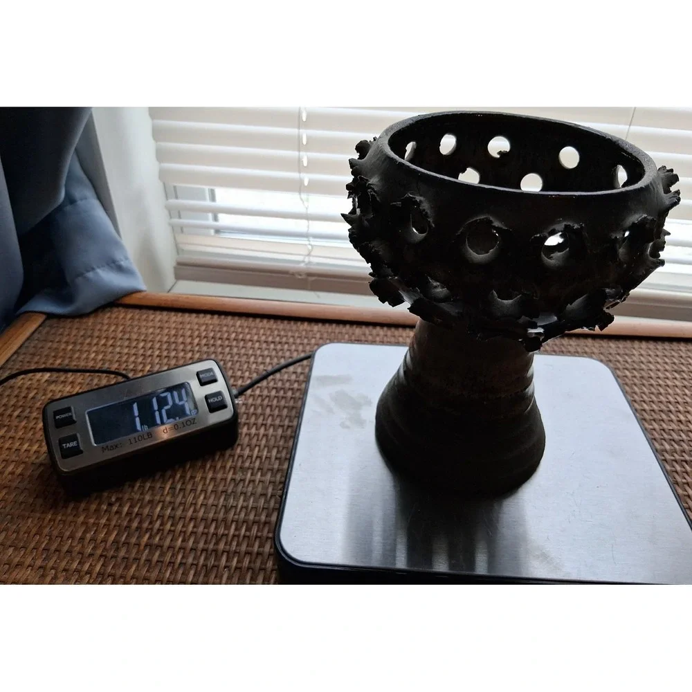 E. Glud Denmark studio pottery vase with textured, perforated rim/ ribbed base.